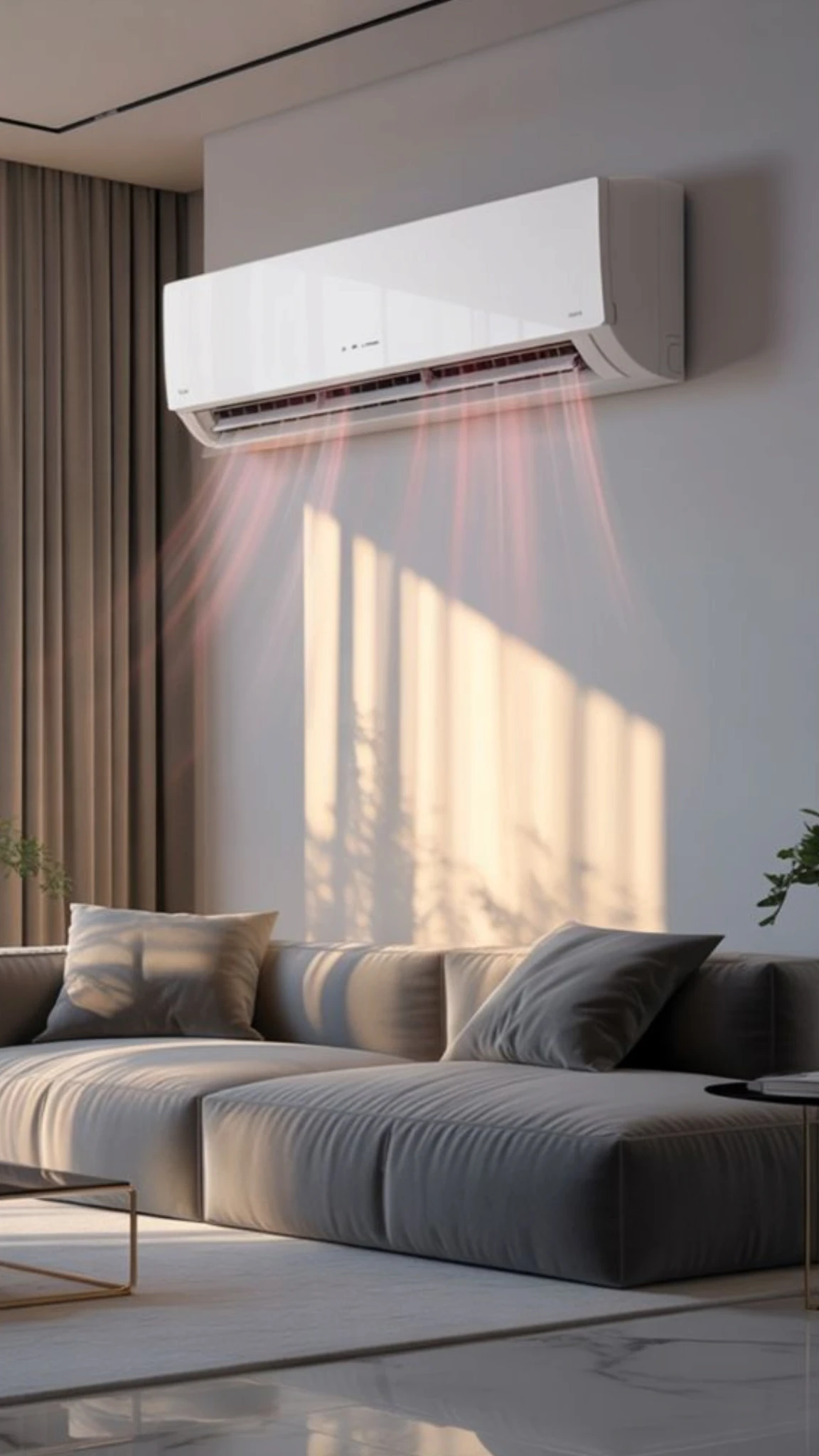 A wall mounted air conditioner cooling a living room