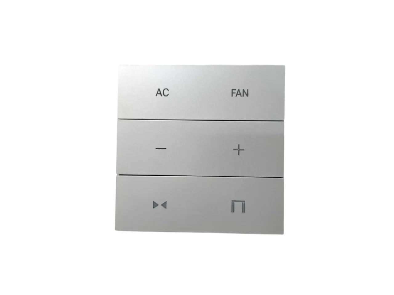 AHA X7 smart switch in a silver finish with AC and FAN buttons, minus and plus, and curtain close and open